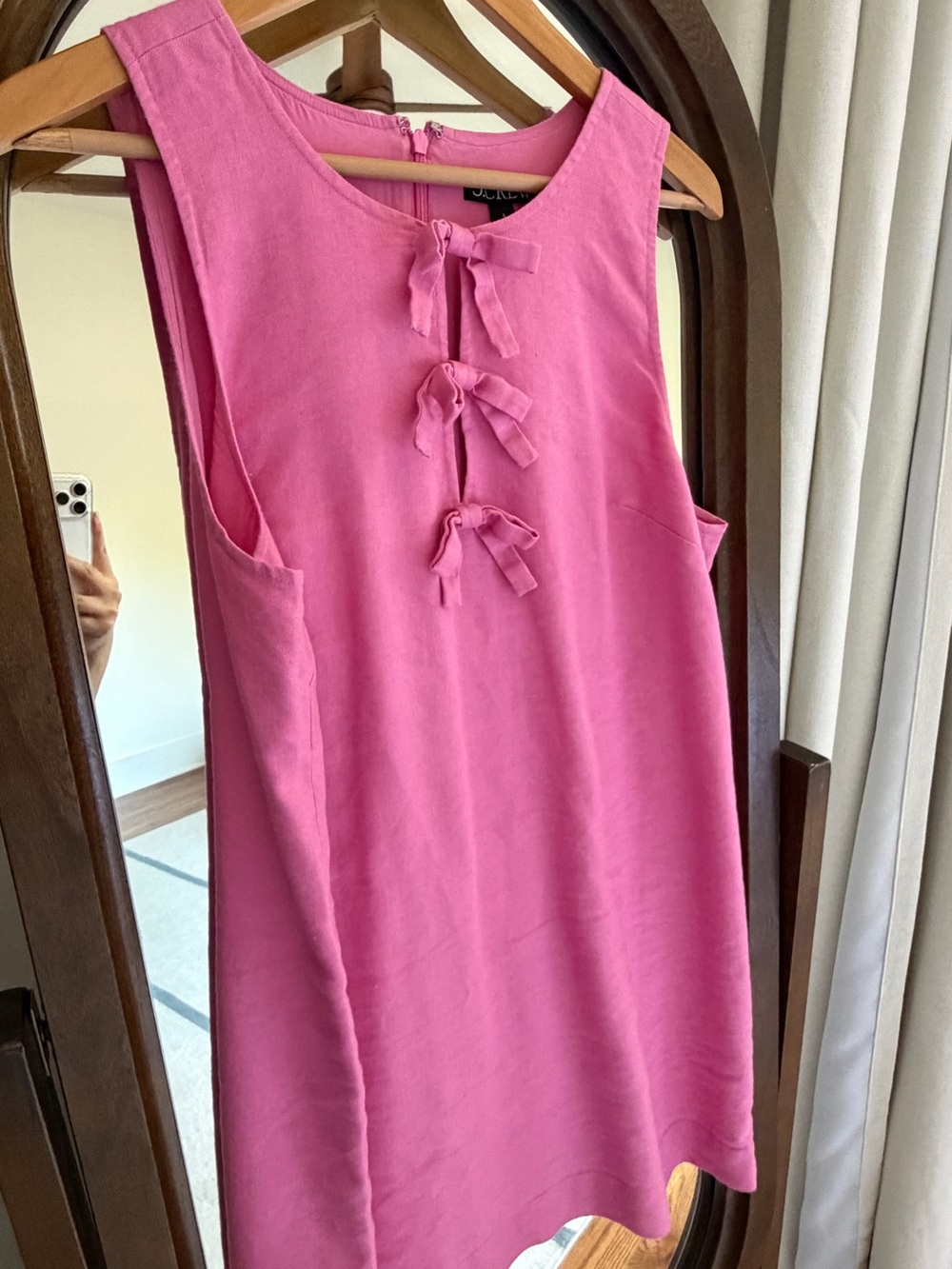 J. Crew Pink Sleeveless Bow-Trim Shift dress